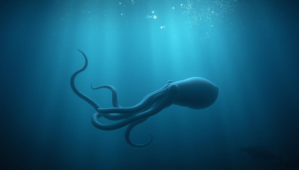 A serene underwater landscape, dimly lit with a soft, ethereal glow. In the foreground, a giant squid gently unfurls its tentacles, its eyes closed in a state of peaceful slumber. Swirling currents and schools of smaller fish drift around the dreaming creature, creating a mesmerizing, otherworldly atmosphere. The background is filled with a hazy, dreamlike quality, with shimmering rays of light filtering through the water. The overall mood is one of tranquility, wonder, and a sense of the subconscious mind exploring the mysteries of the deep. A serene underwater landscape, dimly lit with a soft, ethereal glow. In the foreground, a giant squid gently unfurls its tentacles, its eyes closed in a state of peaceful slumber. Swirling currents and schools of smaller fish drift around the dreaming creature, creating a mesmerizing, otherworldly atmosphere. The background is filled with a hazy, dreamlike quality, with shimmering rays of light filtering through the water. The overall mood is one of tranquility, wonder, and a sense of the subconscious mind exploring the mysteries of the deep.