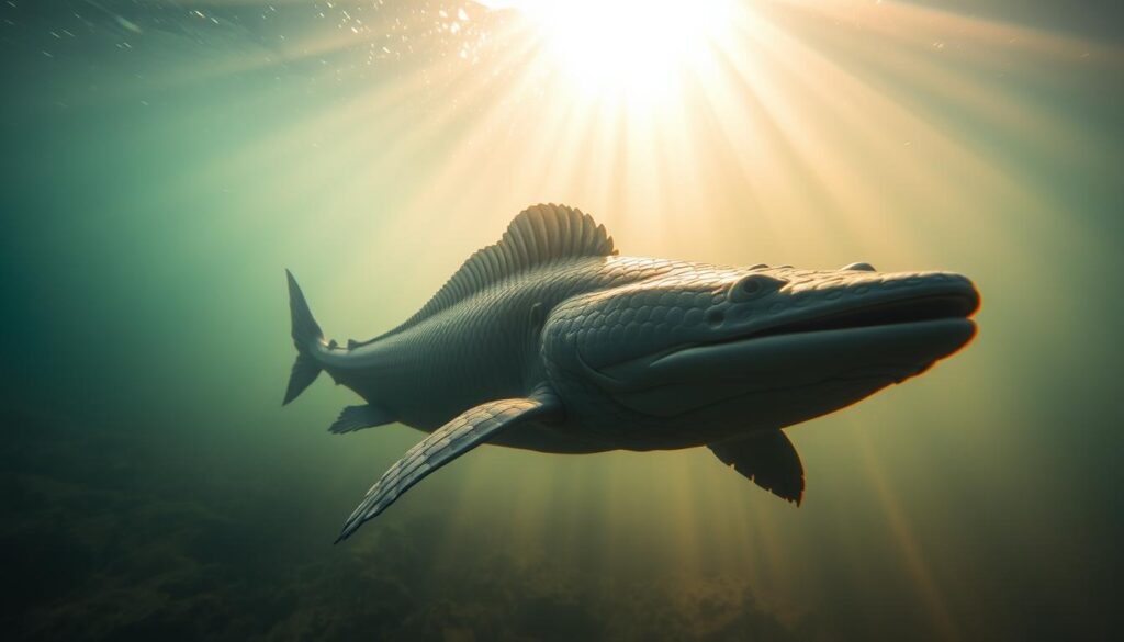 A serene underwater scene, with a majestic sturgeon swimming gracefully amidst shimmering rays of golden light filtering through the water. The sturgeon's ancient, armored body radiates a sense of wisdom and spiritual connection, as if it were a guardian of the aquatic realm. In the background, a hazy, ethereal landscape reveals a mystical, otherworldly atmosphere, hinting at the sturgeon's deeper symbolic significance. The image is captured with a wide-angle lens, creating a sense of depth and immersion, and the lighting is soft and atmospheric, evoking a contemplative, meditative mood. A serene underwater scene, with a majestic sturgeon swimming gracefully amidst shimmering rays of golden light filtering through the water. The sturgeon's ancient, armored body radiates a sense of wisdom and spiritual connection, as if it were a guardian of the aquatic realm. In the background, a hazy, ethereal landscape reveals a mystical, otherworldly atmosphere, hinting at the sturgeon's deeper symbolic significance. The image is captured with a wide-angle lens, creating a sense of depth and immersion, and the lighting is soft and atmospheric, evoking a contemplative, meditative mood.